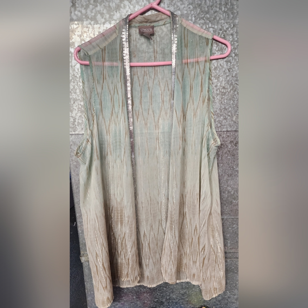 Chico's Sheer Sleeveless Cover With Sequined Womens Size 3/Large